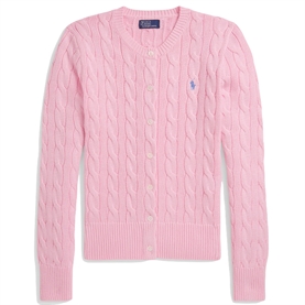 Polo Ralph Lauren Cable-Knit Cotton Crewneck Cardigan, Camel Pink